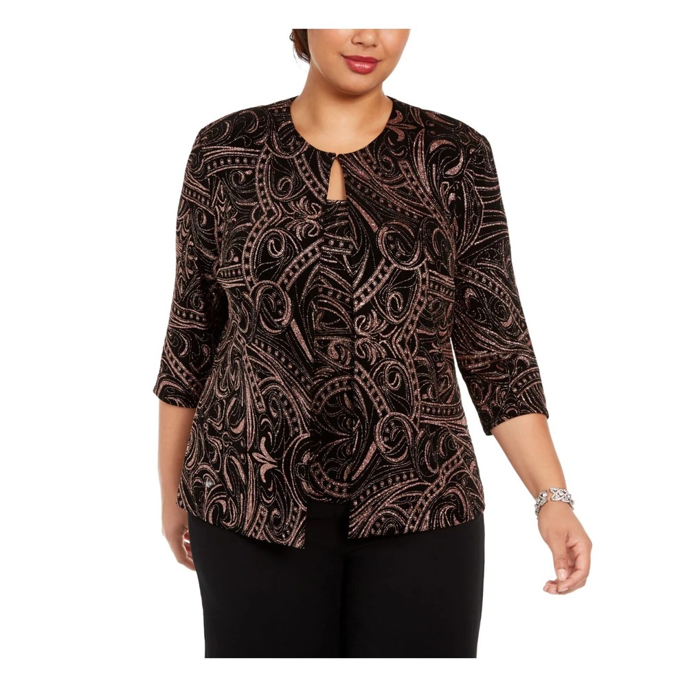 NEW! ALEX EVENINGS Women's Black Pink Glitter Scoop Dress Jacket ONLY Size‎ MP